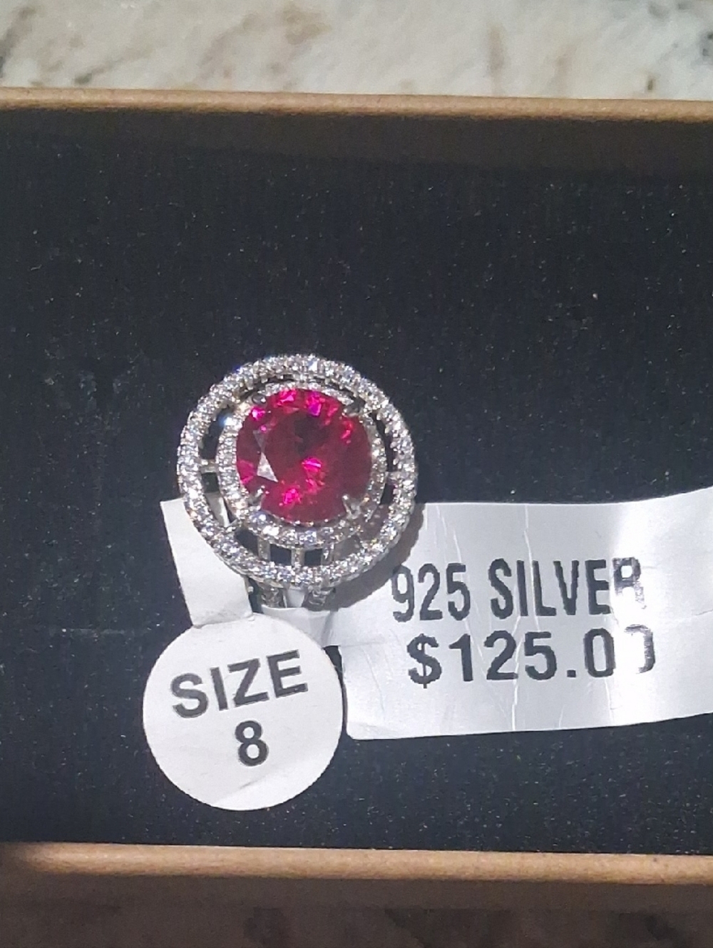 Sterling Silver  Ring with Red Dimaond